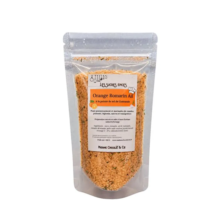 sucre &eacute;pic&eacute; orange / romarin / ail
